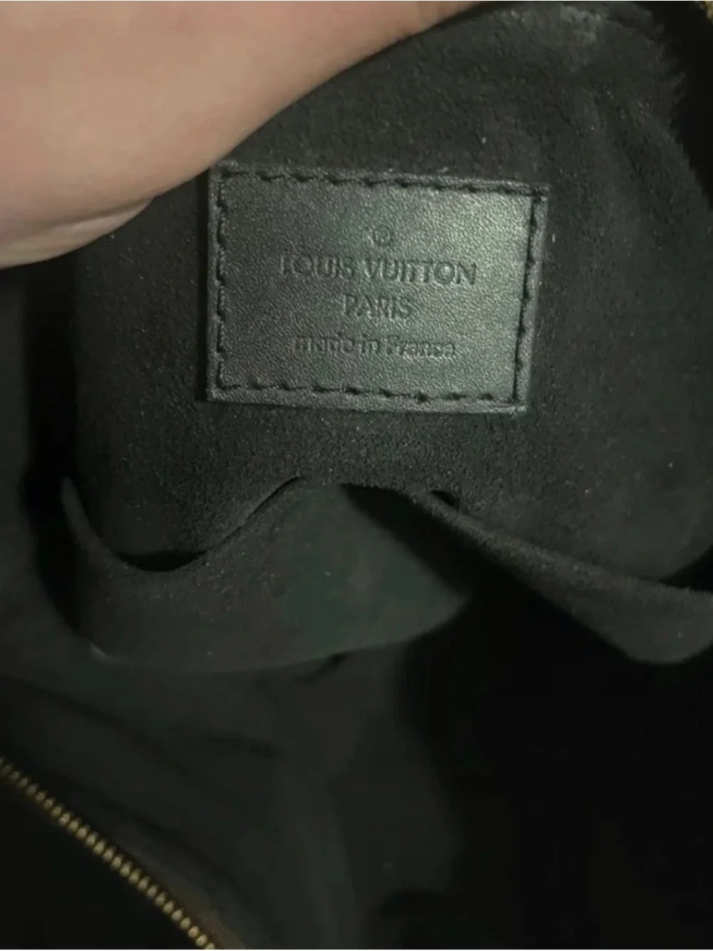 Louis Vuitton Monogram Canvas Shoulder Bag with Black Trim and Gold Hardware